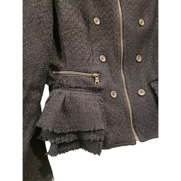 Black Zip up peplum ruffle jacket - Picture 3 of 5